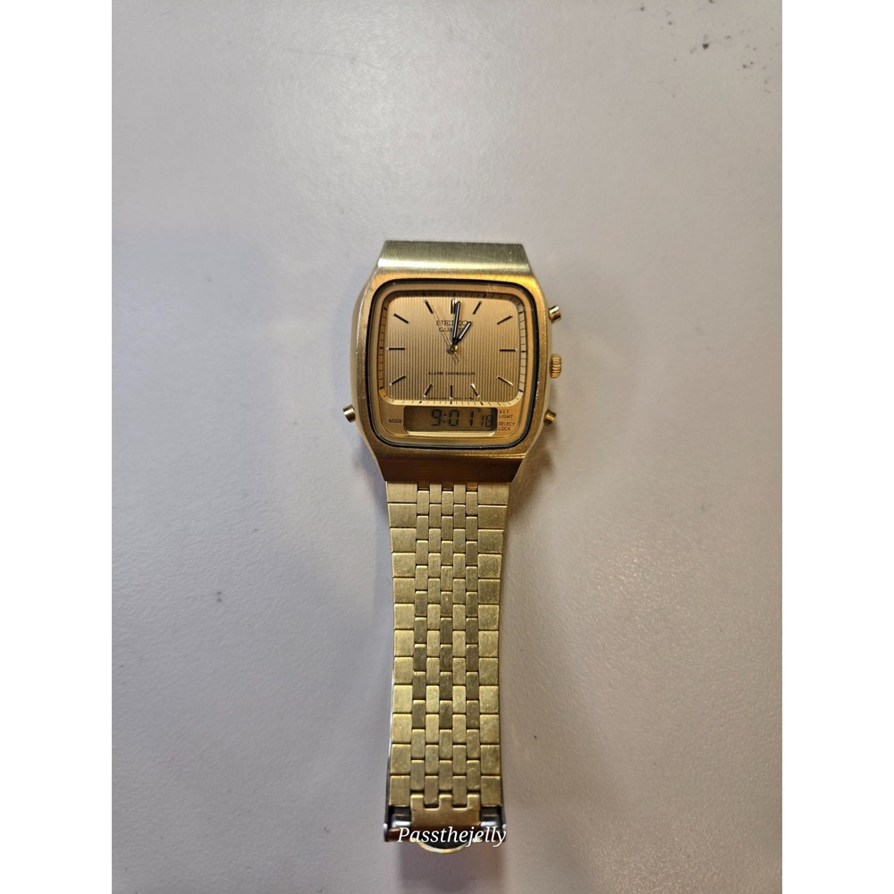 Rare Vintage Seiko H481-5000 Ana Digi Alarm Chronograph Gold Tone Japan Watch - Picture 4 of 9